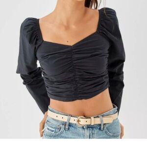 American Eagle Outfitters Black Ruched Blouse